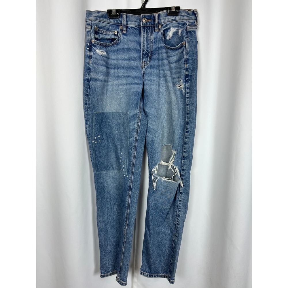 American Eagle 90s Straight Distressed Star Patchwork Jeans Medium Wash Size 4